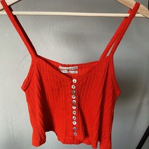 Red button down crop top